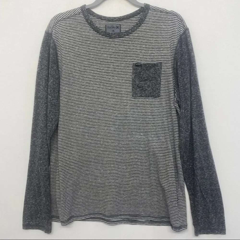 Hurley‎ Men's Striped Long Sleeve Shirt L Black/Gray
